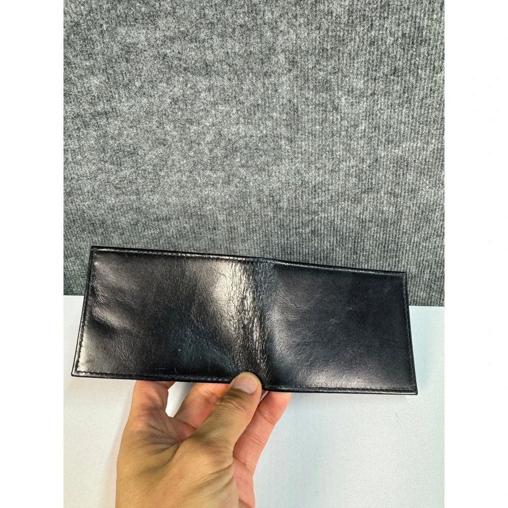 Black Top Grain Cowhide Leather Bifold Wallet Slim Minimalist Card Holder